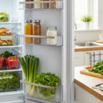 Organized refrigerator and kitchen counter with fresh produce and leftovers, reducing food waste