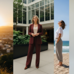 Photograph of a confident woman standing tall with good posture in natural light, calm empowered expression